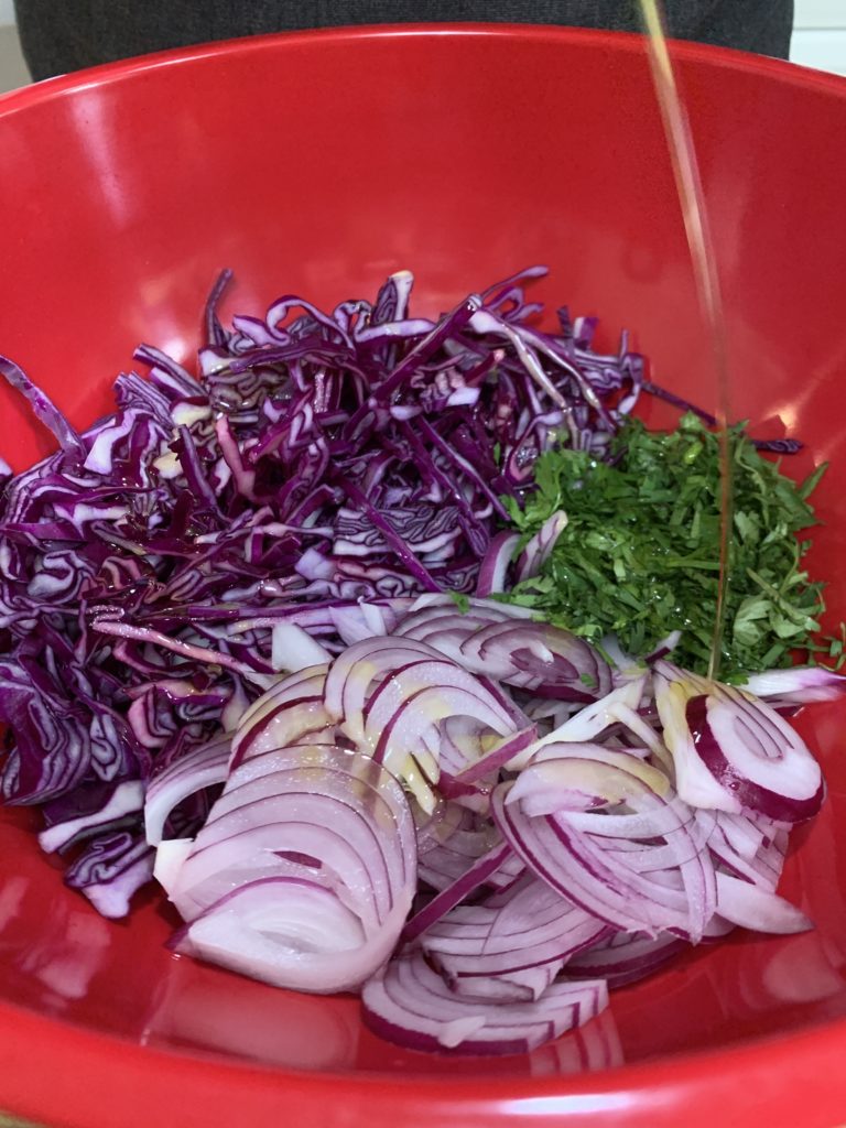 ingredients for red cabbage slaw