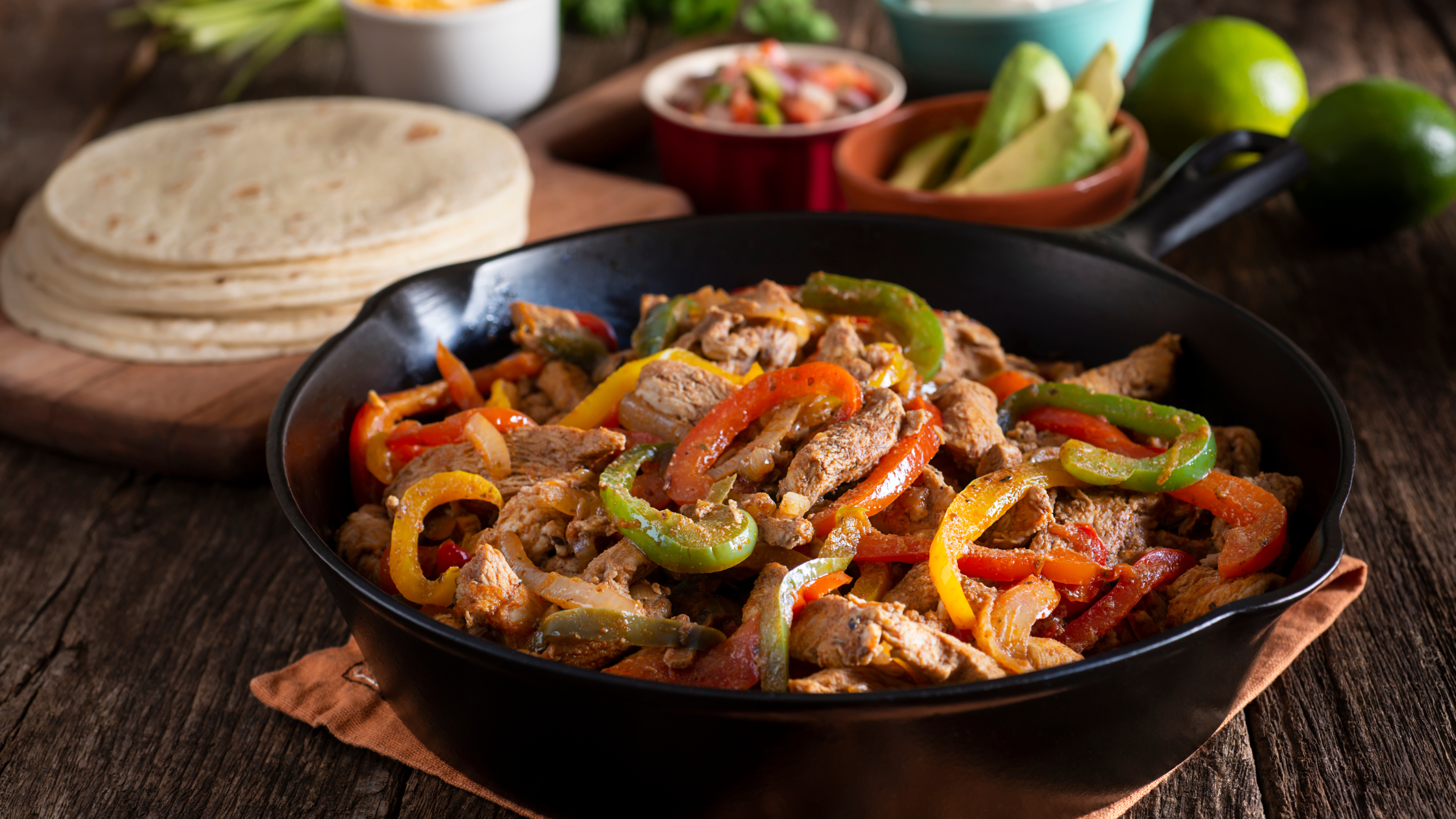 chicken fajitas with onions and bell peppers