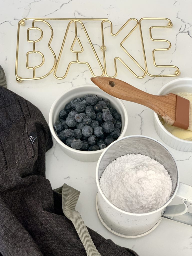 Blueberries, eggs, and flour